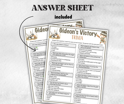 Gideon's Victory Printable Trivia for kid, Old Testament Activity, Classroom Christmas, Church Fundraiser game, Adult Teen church Icebreaker-Office Supplies -TheHustlingCatLady-Party Games
