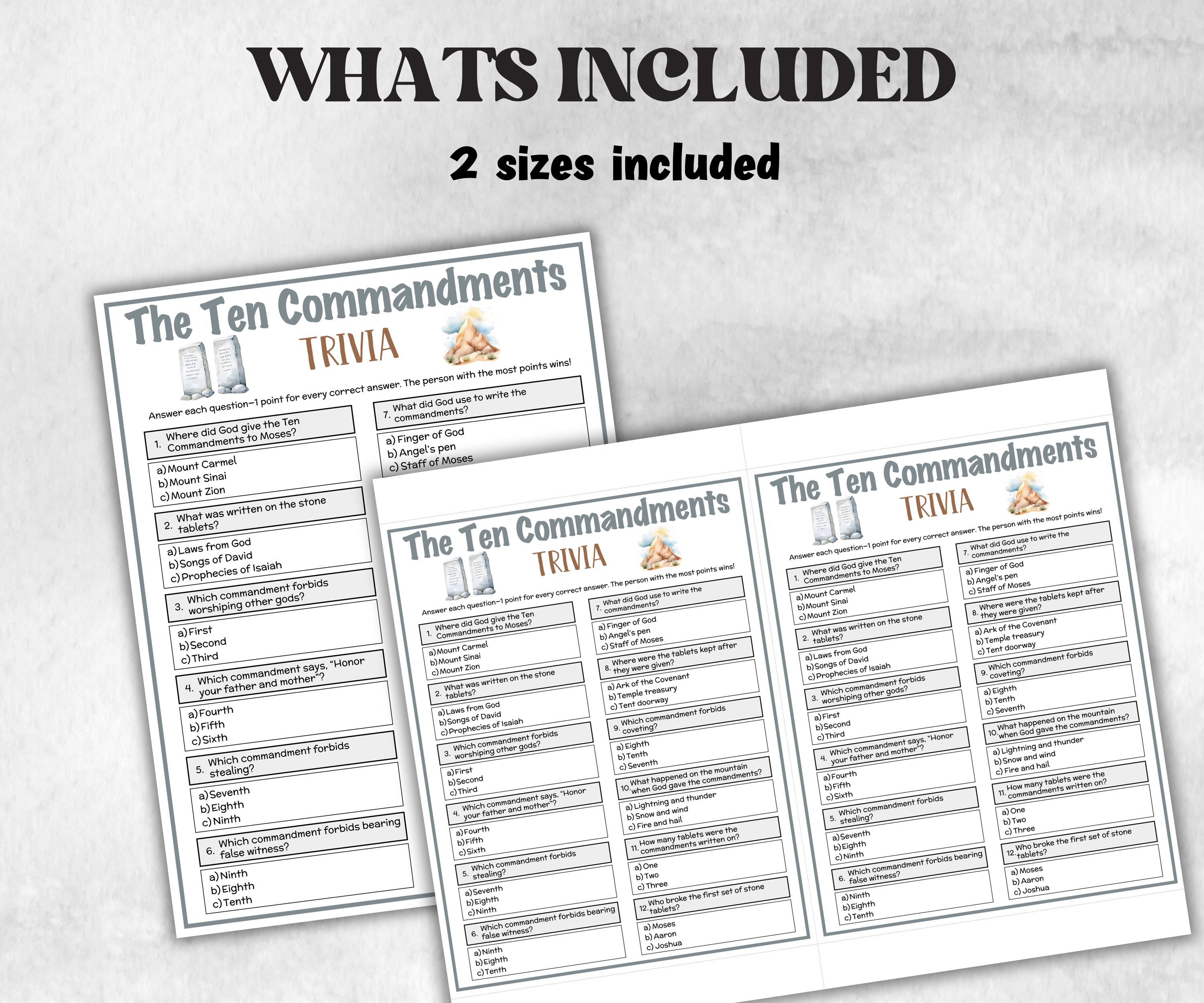 The ten commandments Printable Trivia for kid, Old Testament Activity, Classroom Christmas, Church Fundraiser, Adult Teen church Icebreaker-Office Supplies -TheHustlingCatLady-Party Games