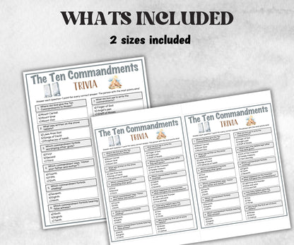 The ten commandments Printable Trivia for kid, Old Testament Activity, Classroom Christmas, Church Fundraiser, Adult Teen church Icebreaker-Office Supplies -TheHustlingCatLady-Party Games