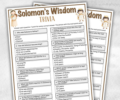 Solomon's Wisdom Printable Trivia for kid, Old Testament Activity, Classroom Christmas, Church Fundraiser game, Adult Teen church Icebreaker-Office Supplies -TheHustlingCatLady-Party Games