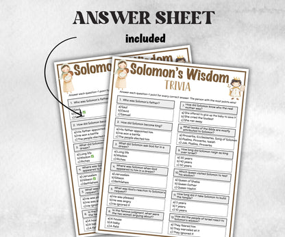 Solomon's Wisdom Printable Trivia for kid, Old Testament Activity, Classroom Christmas, Church Fundraiser game, Adult Teen church Icebreaker-Office Supplies -TheHustlingCatLady-Party Games
