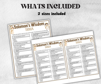 Solomon's Wisdom Printable Trivia for kid, Old Testament Activity, Classroom Christmas, Church Fundraiser game, Adult Teen church Icebreaker-Office Supplies -TheHustlingCatLady-Party Games