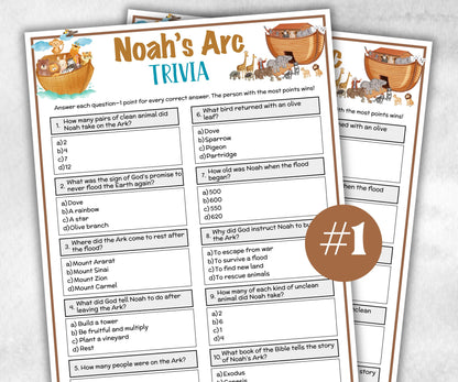 Noah's Arc Printable Trivia for kid, Old Testament Activity, Classroom Christmas, Church Fundraiser game, Adult Teen church Icebreaker game-Office Supplies -TheHustlingCatLady-Party Games