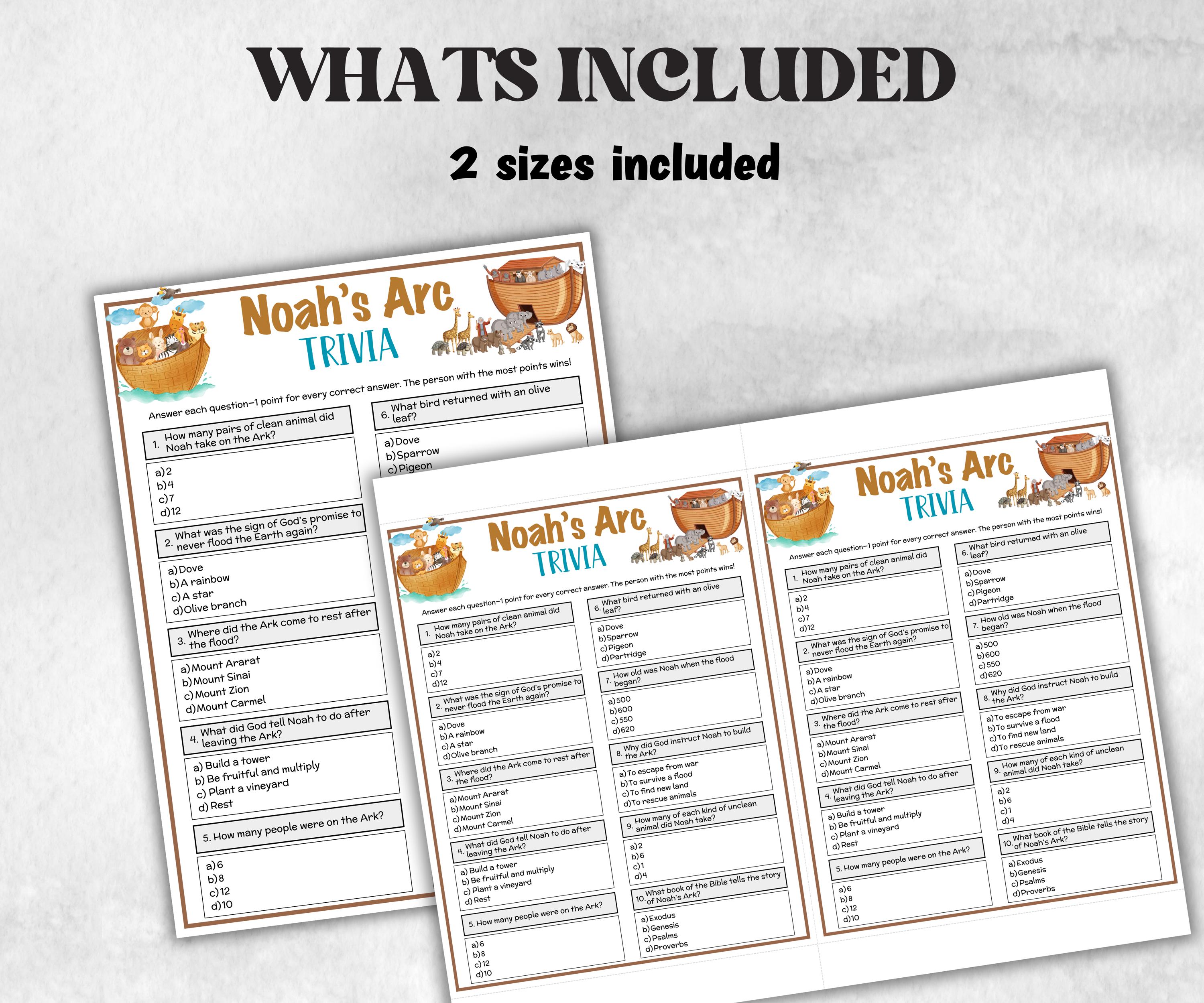 Noah's Arc Printable Trivia for kid, Old Testament Activity, Classroom Christmas, Church Fundraiser game, Adult Teen church Icebreaker game-Office Supplies -TheHustlingCatLady-Party Games