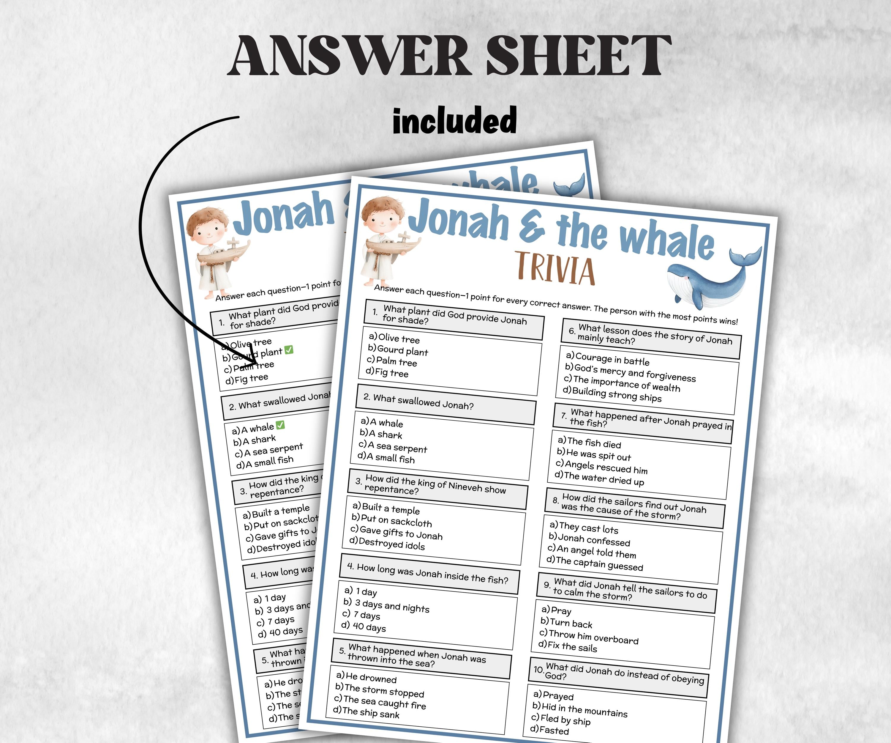 Jonah and the whale Printable Trivia for kid, Old Testament Activity, Classroom Christmas, Church Fundraiser, Adult Teen church Icebreaker-Office Supplies -TheHustlingCatLady-Party Games