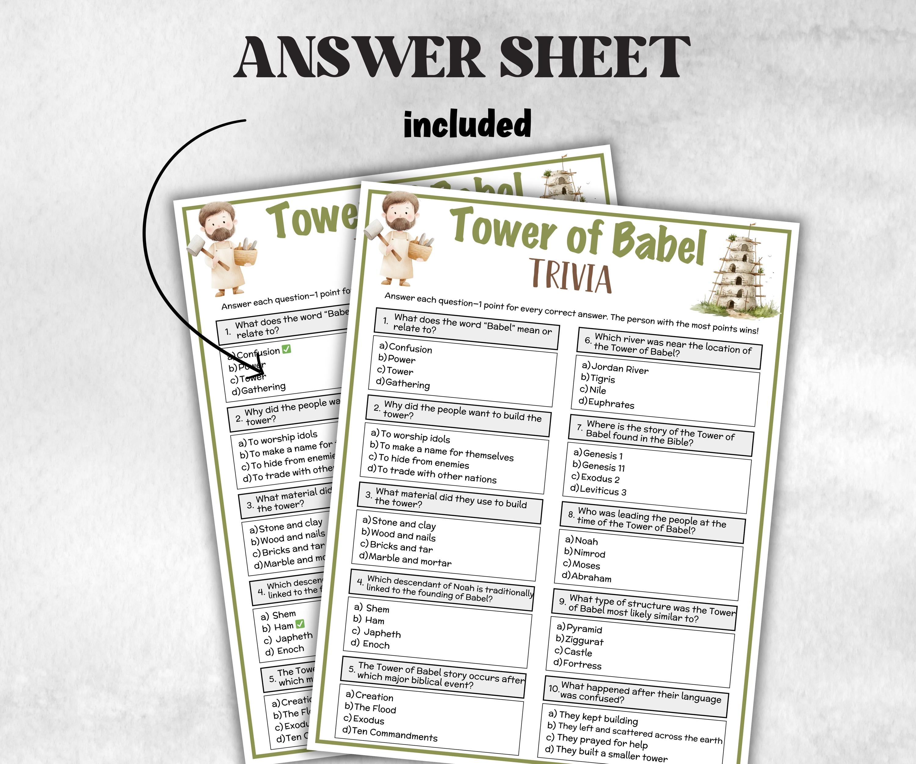 Tower of Babel Printable Trivia for kid, Old Testament Activity, Classroom Christmas, Church Fundraiser game, Adult Teen church Icebreaker-Office Supplies -TheHustlingCatLady-Party Games