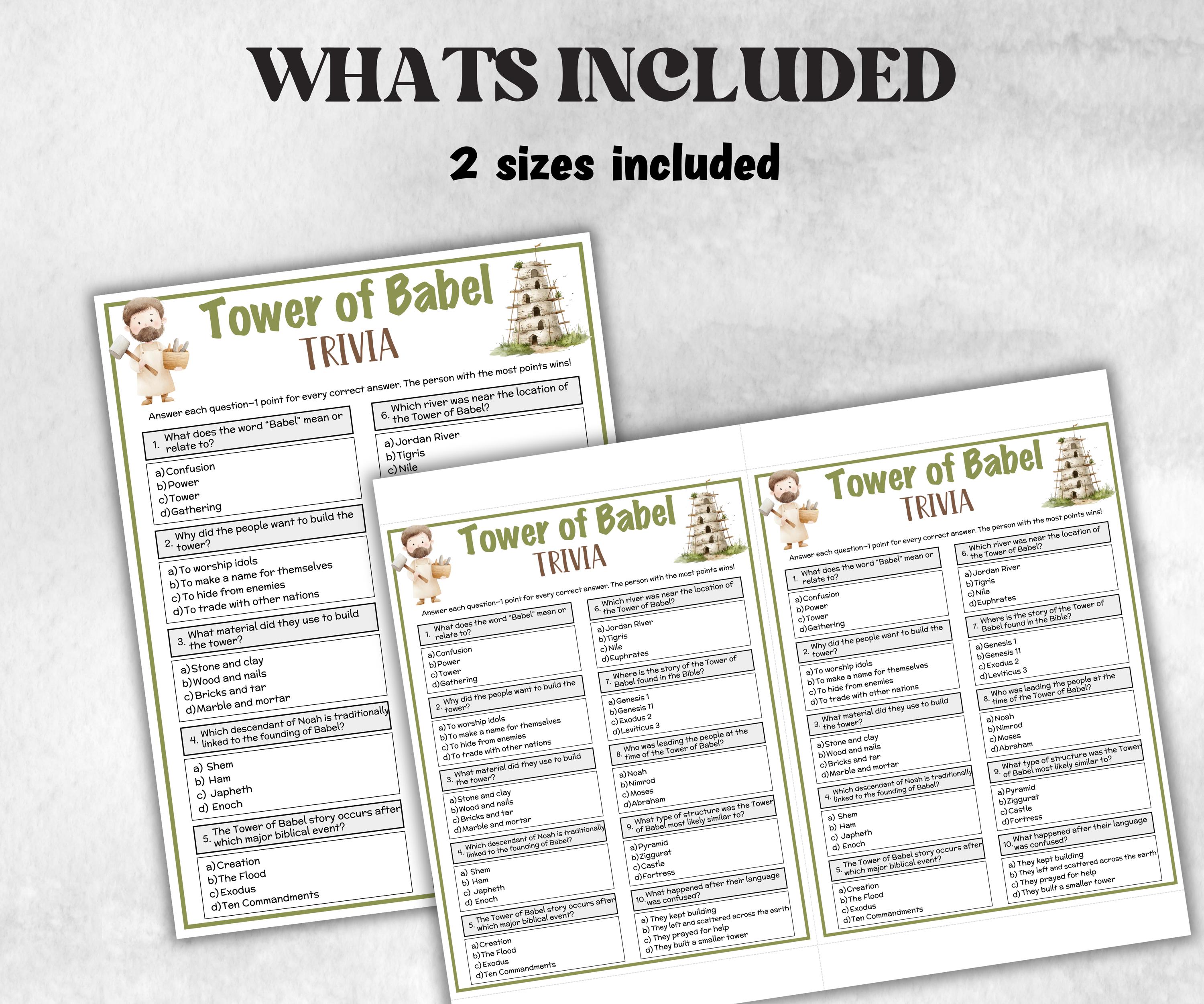 Tower of Babel Printable Trivia for kid, Old Testament Activity, Classroom Christmas, Church Fundraiser game, Adult Teen church Icebreaker-Office Supplies -TheHustlingCatLady-Party Games