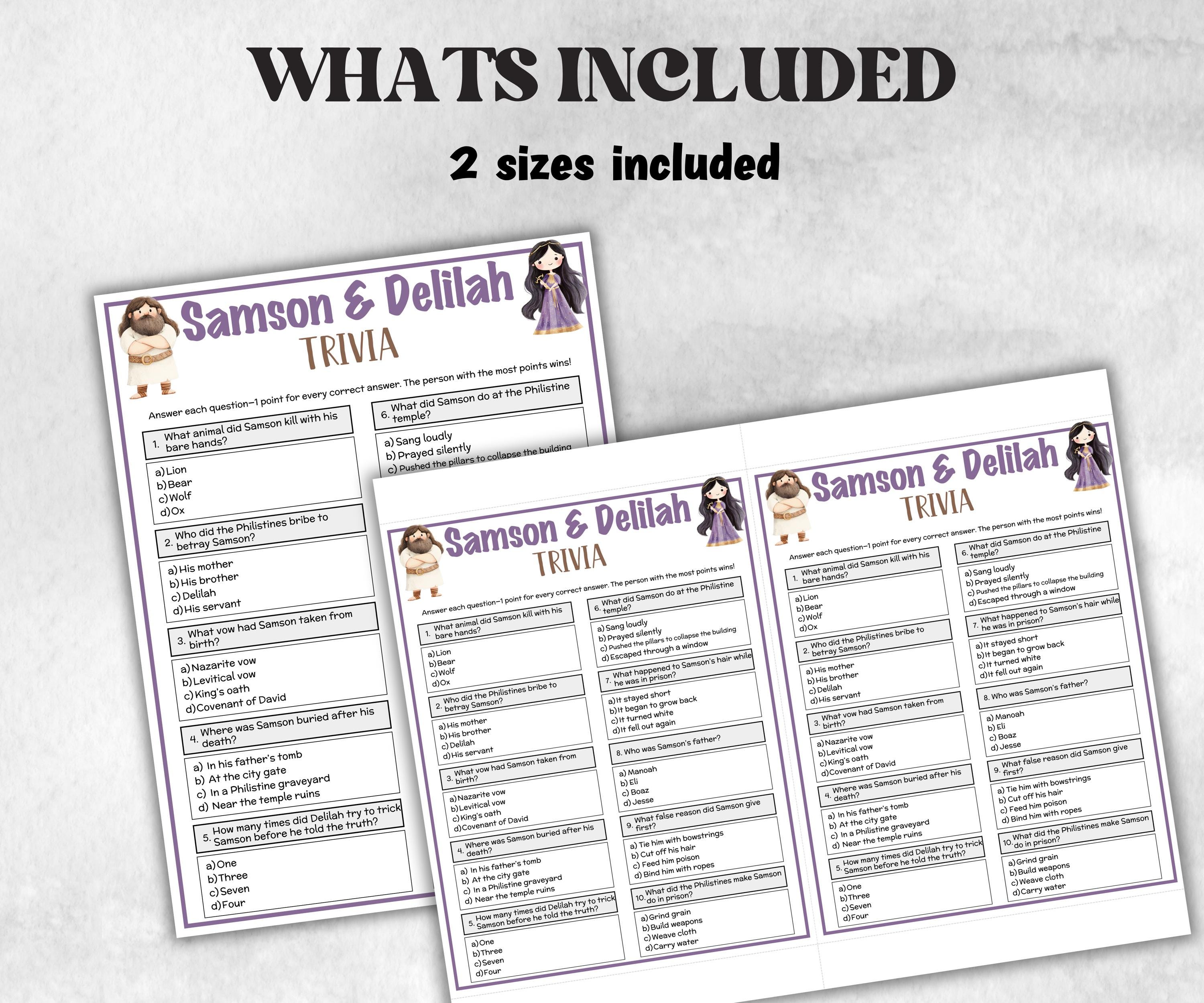 Samson and Delilah Printable Trivia for kid, Old Testament Activity, Classroom Christmas, Church Fundraiser, Adult Teen church Icebreaker-Office Supplies -TheHustlingCatLady-Party Games