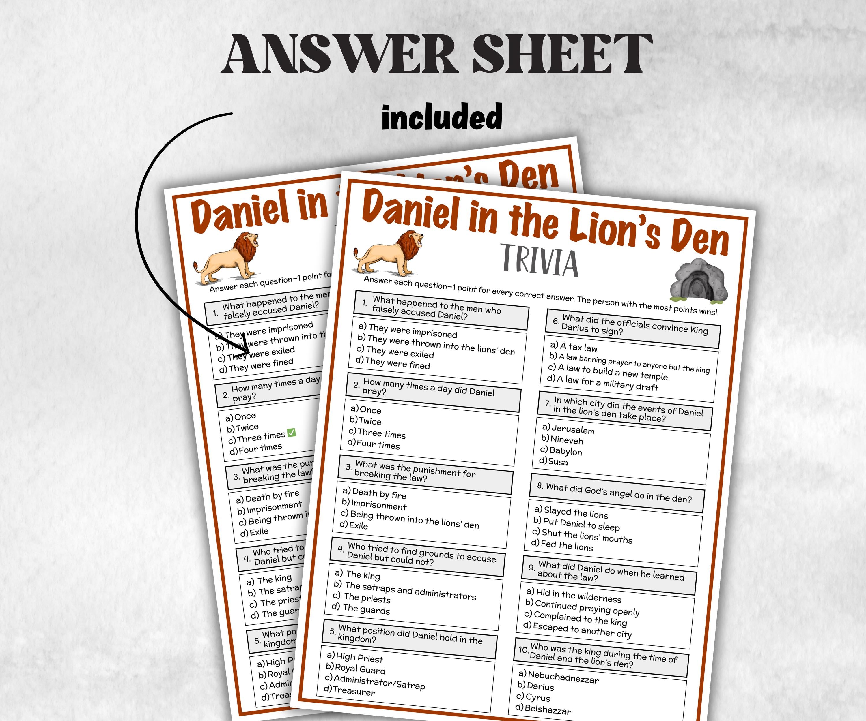 Daniel in the lion's den Printable Trivia for kid, Old Testament Activity, Classroom Christmas, Church Fundraiser, Adult Teen fun Icebreaker-Office Supplies -TheHustlingCatLady-Party Games