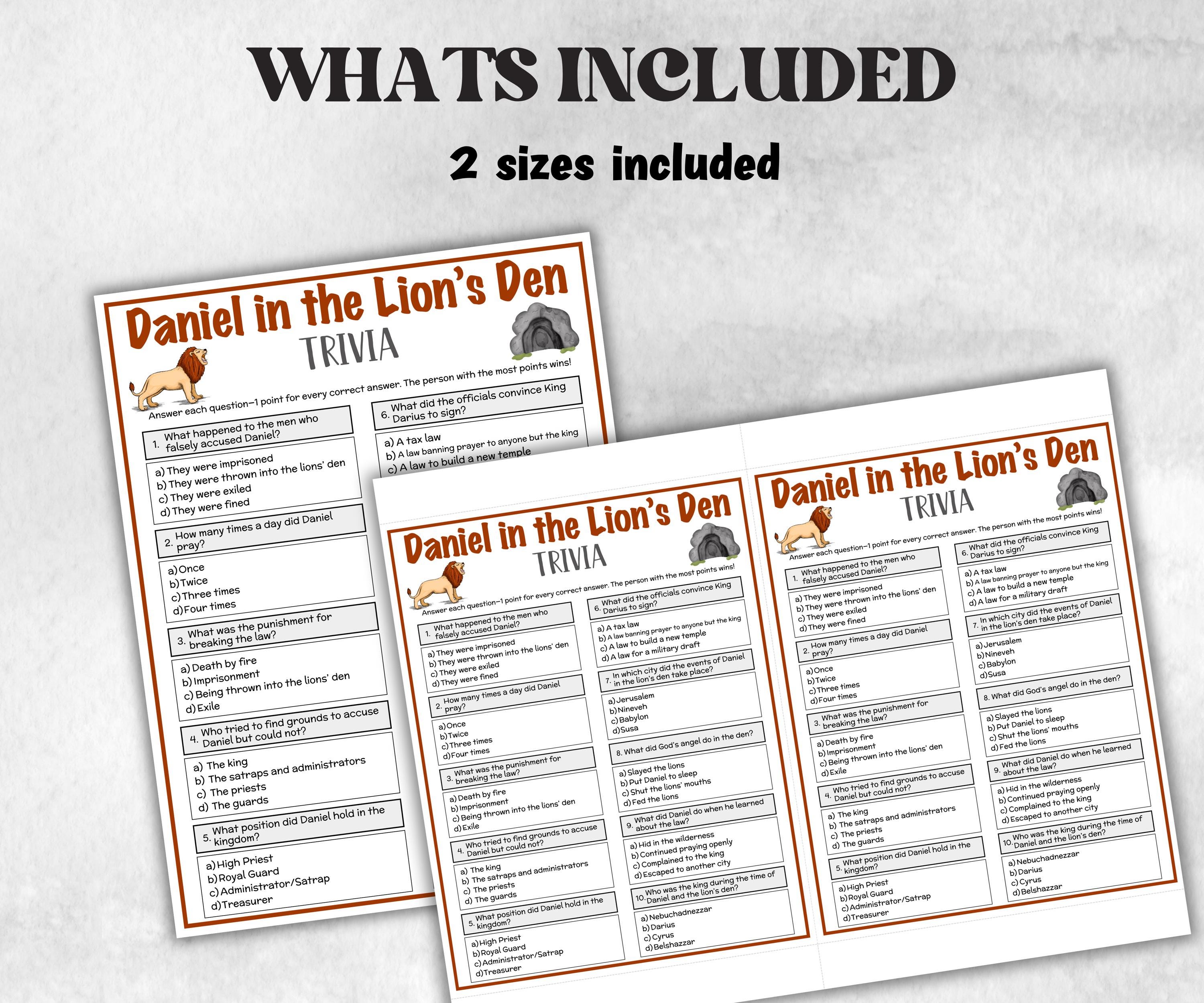 Daniel in the lion's den Printable Trivia for kid, Old Testament Activity, Classroom Christmas, Church Fundraiser, Adult Teen fun Icebreaker-Office Supplies -TheHustlingCatLady-Party Games