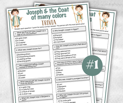 Joseph and the coat of many colors, Printable Trivia for kid, Old Testament Activity, Church Fundraiser, Adult Teen church Icebreaker, class-Office Supplies -TheHustlingCatLady-Party Games