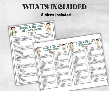 Joseph and the coat of many colors, Printable Trivia for kid, Old Testament Activity, Church Fundraiser, Adult Teen church Icebreaker, class-Office Supplies -TheHustlingCatLady-Party Games