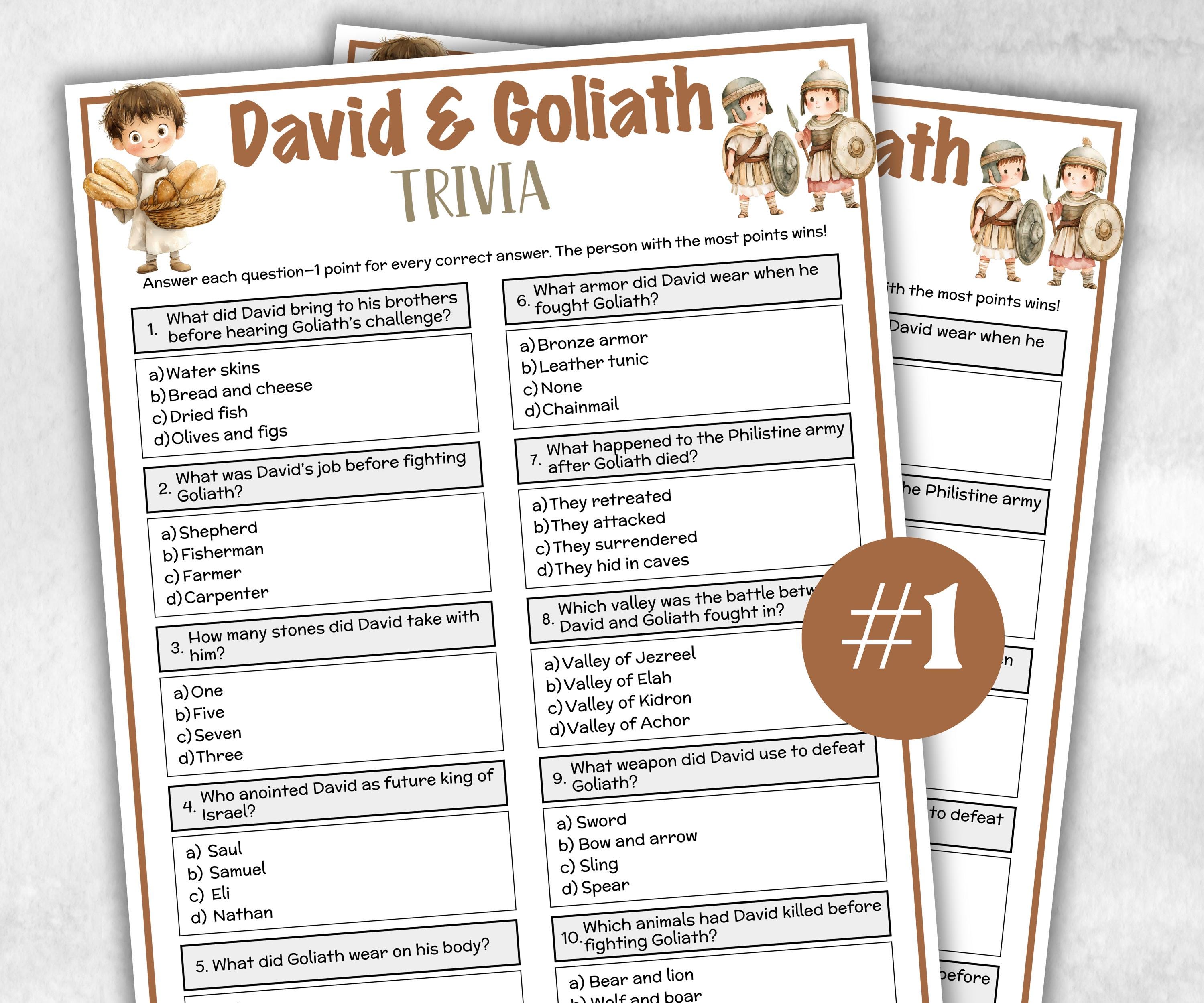 David & Goliath Printable Trivia for kid, Old Testament Activity, Classroom Christmas, Church Fundraiser game, Adult Teen church Icebreaker-Office Supplies -TheHustlingCatLady-Party Games