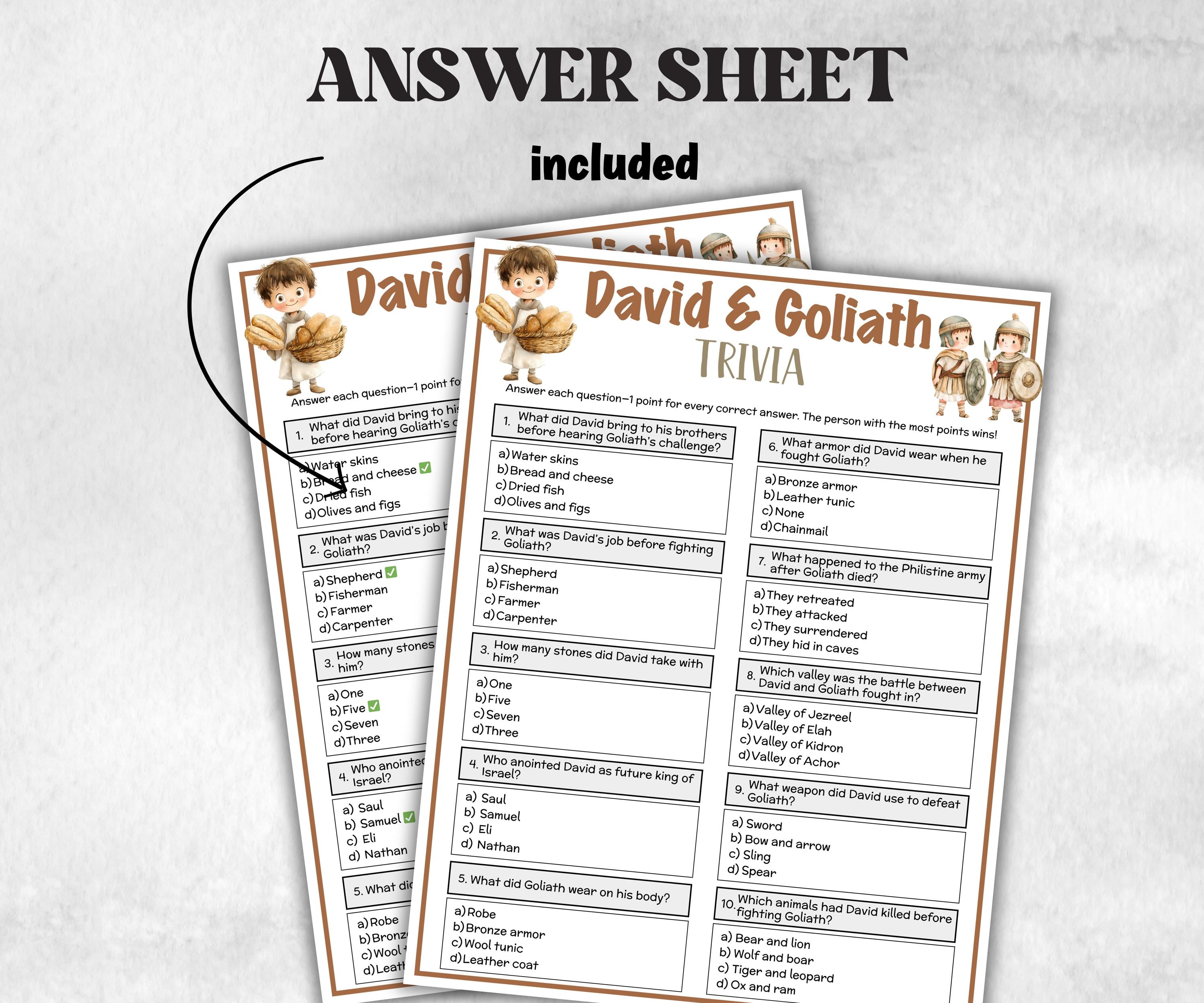 David & Goliath Printable Trivia for kid, Old Testament Activity, Classroom Christmas, Church Fundraiser game, Adult Teen church Icebreaker-Office Supplies -TheHustlingCatLady-Party Games