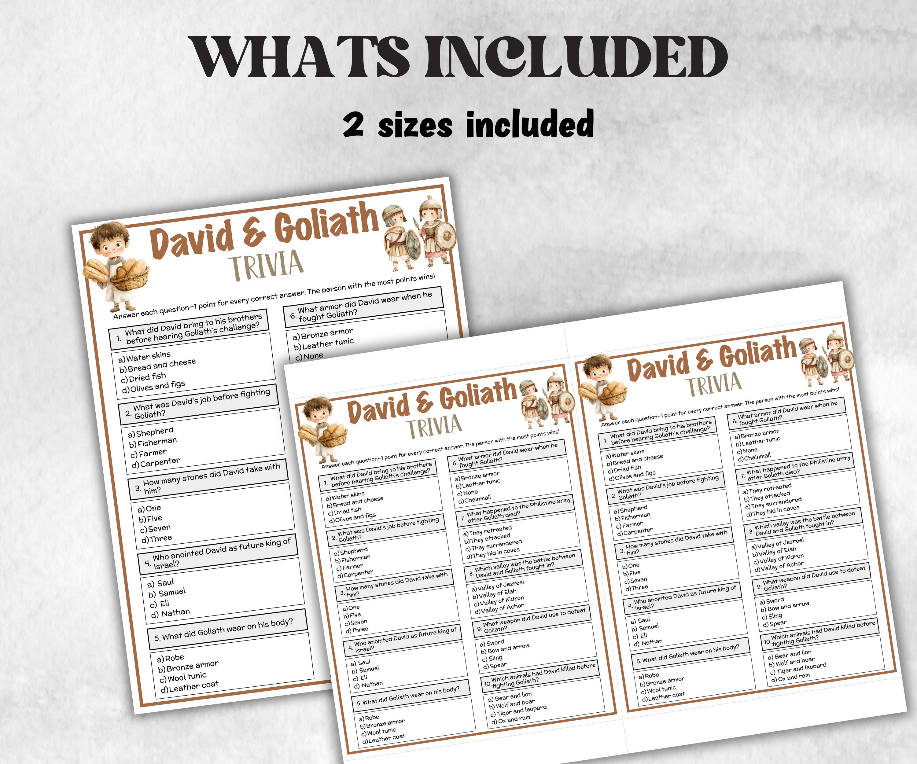 David & Goliath Printable Trivia for kid, Old Testament Activity, Classroom Christmas, Church Fundraiser game, Adult Teen church Icebreaker-Office Supplies -TheHustlingCatLady-Party Games