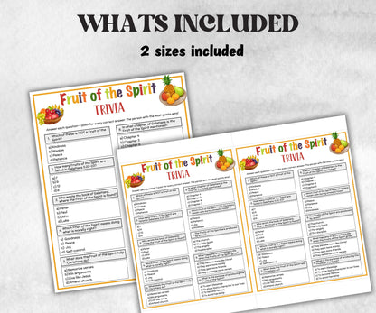 Printable Fruit of the spirit Trivia for kid, New Testament Activity, Classroom Christmas, Church Fundraiser, Adult Teen church Icebreaker-Office Supplies -TheHustlingCatLady-Party Games