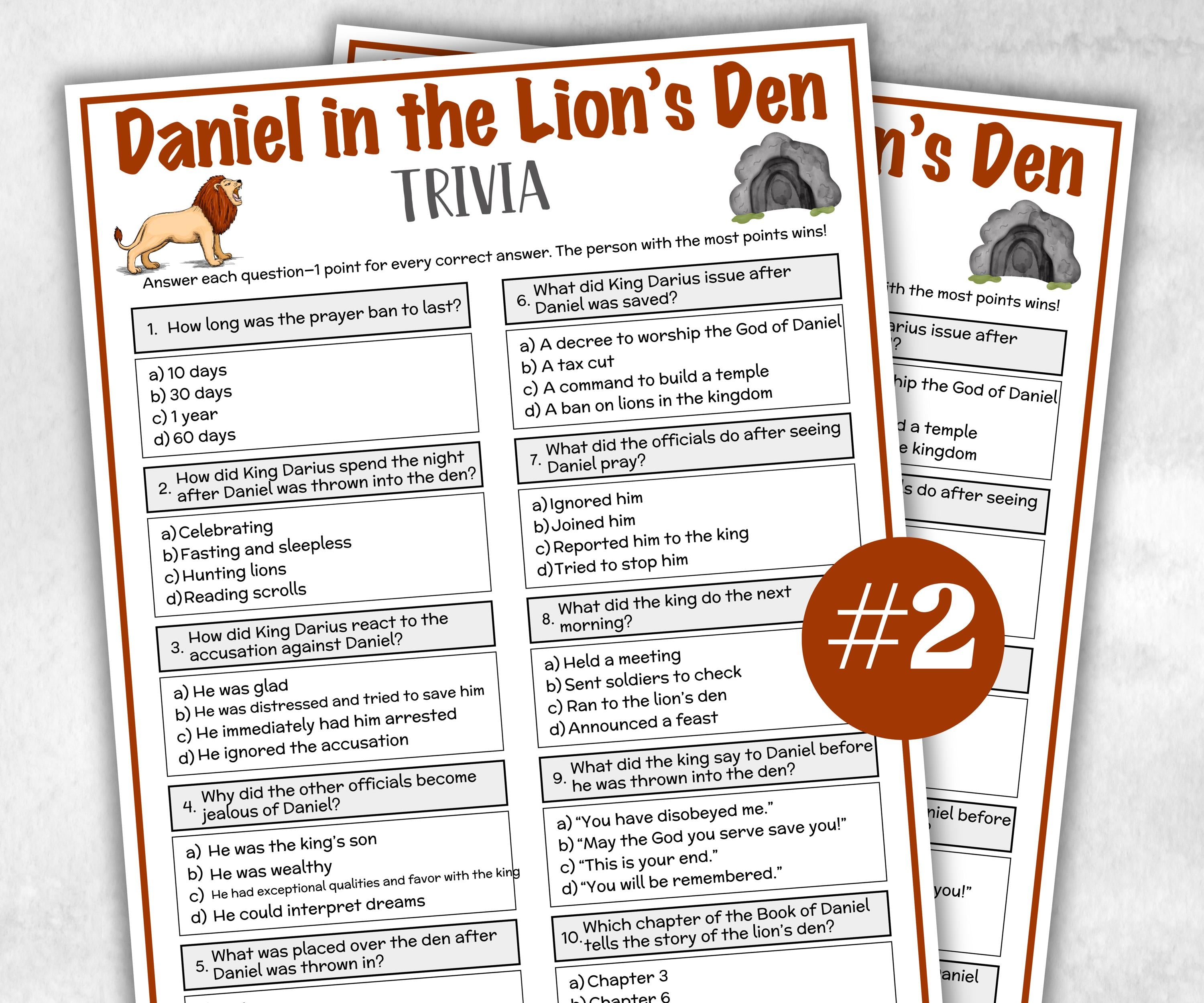 Printable Daniel in the lion's den Trivia for kid, Old Testament Activity, Classroom Christmas, Church Fundraiser, Adult Teen fun Icebreaker-Office Supplies -TheHustlingCatLady-Party Games