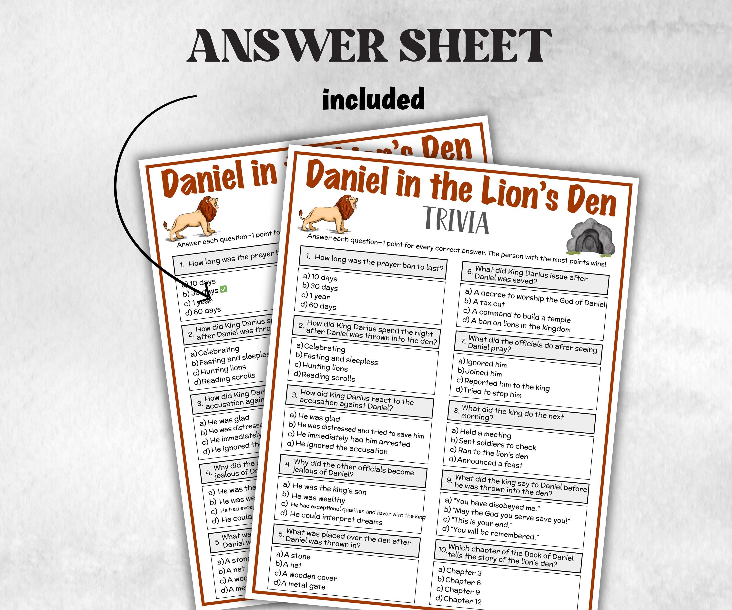 Printable Daniel in the lion's den Trivia for kid, Old Testament Activity, Classroom Christmas, Church Fundraiser, Adult Teen fun Icebreaker-Office Supplies -TheHustlingCatLady-Party Games