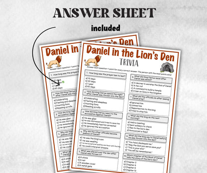 Printable Daniel in the lion's den Trivia for kid, Old Testament Activity, Classroom Christmas, Church Fundraiser, Adult Teen fun Icebreaker-Office Supplies -TheHustlingCatLady-Party Games