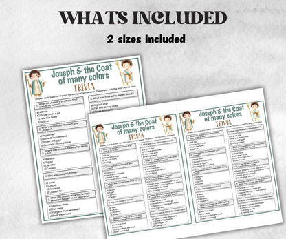 Printable Joseph and the coat of many colors Trivia for kid, Old Testament Activity, Church Fundraiser, Adult Teen church Icebreaker, class-Office Supplies -TheHustlingCatLady-Party Games