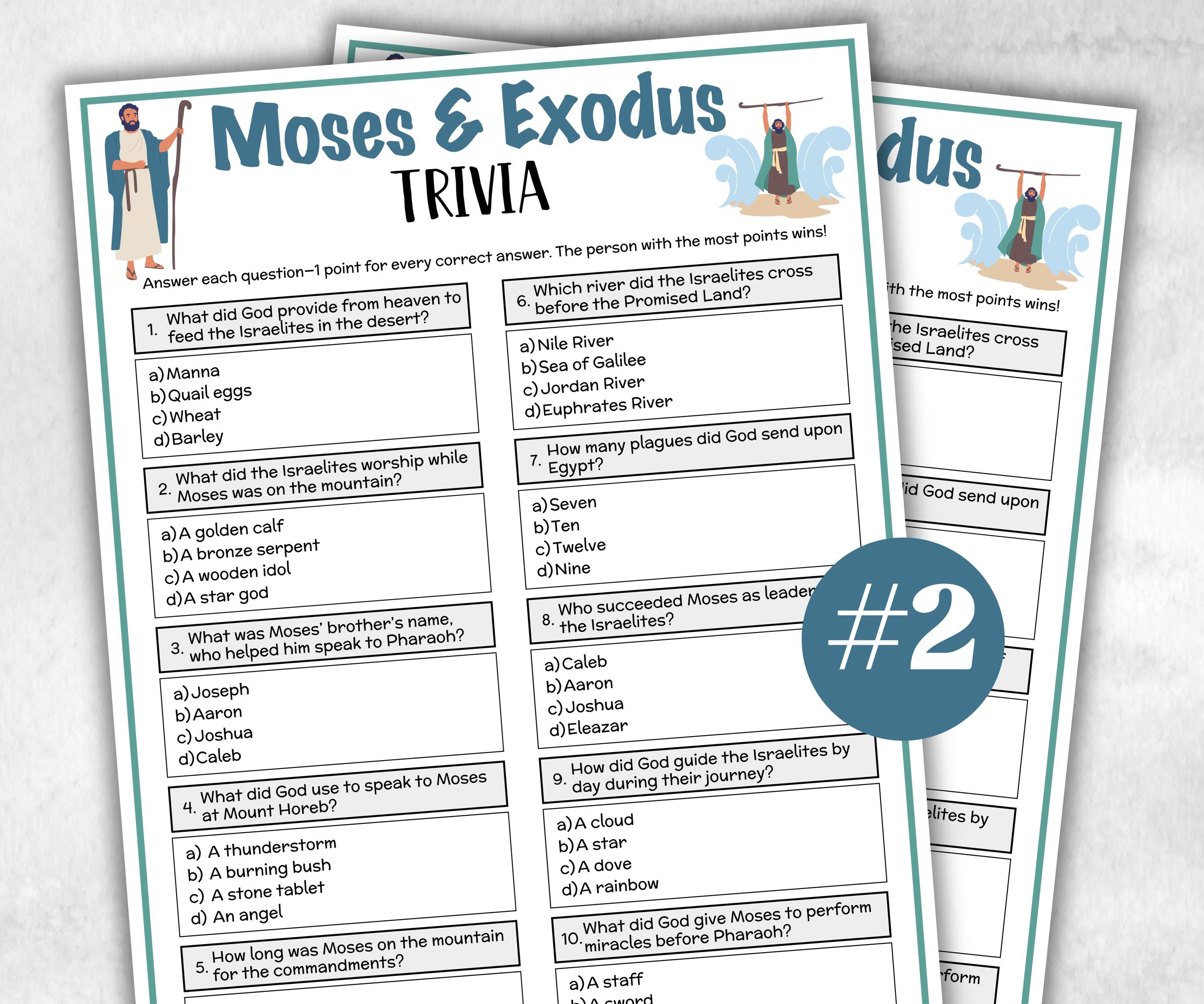 Printable Moses and Exodus Trivia for kid, Old Testament Activity, Classroom Christmas, Church Fundraiser game, Adult Teen church Icebreaker-Office Supplies -TheHustlingCatLady-Party Games