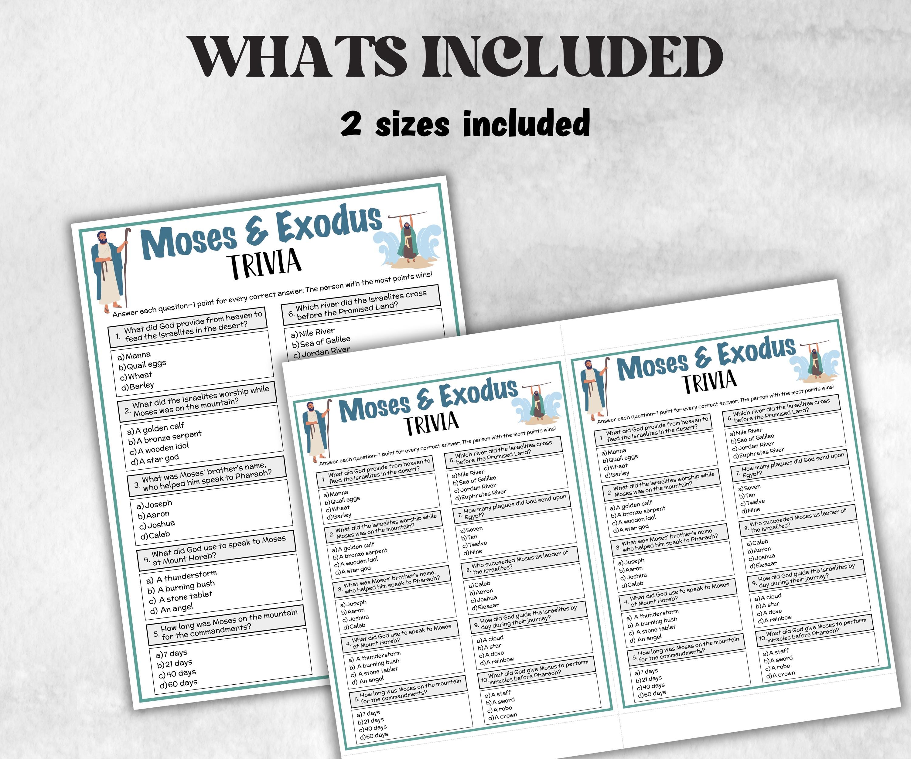 Printable Moses and Exodus Trivia for kid, Old Testament Activity, Classroom Christmas, Church Fundraiser game, Adult Teen church Icebreaker-Office Supplies -TheHustlingCatLady-Party Games