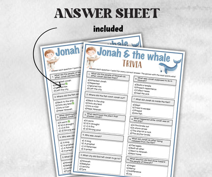 Printable Jonah and the whale Trivia for kid, Old Testament Activity, Classroom Christmas, Church Fundraiser, Adult Teen church Icebreaker-Office Supplies -TheHustlingCatLady-Party Games