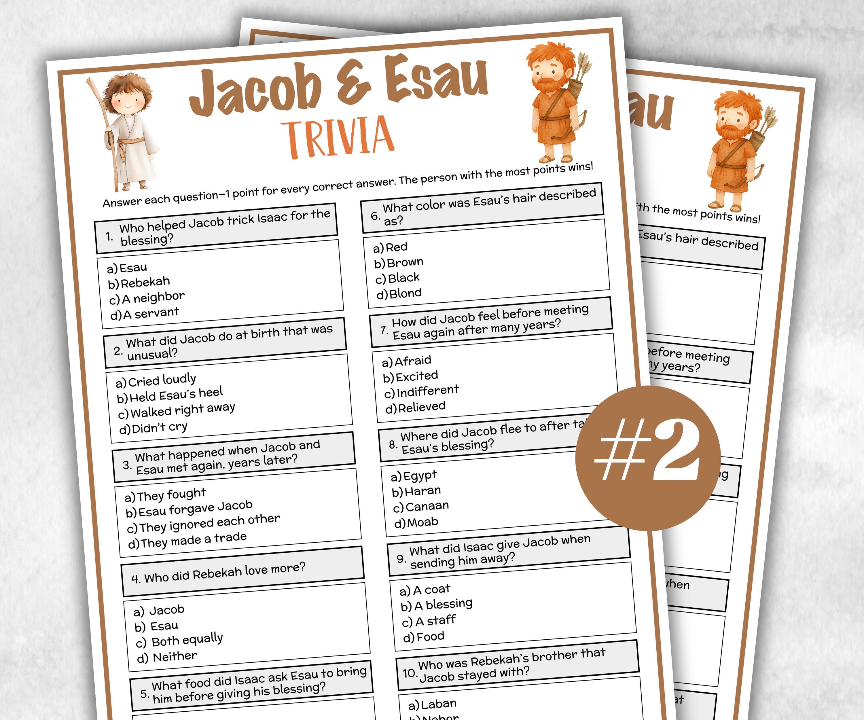 Printable Jacob and Esau Trivia for kid, Old Testament Activity, Classroom Christmas, Church Fundraiser game, Adult Teen church Icebreaker-Office Supplies -TheHustlingCatLady-Party Games