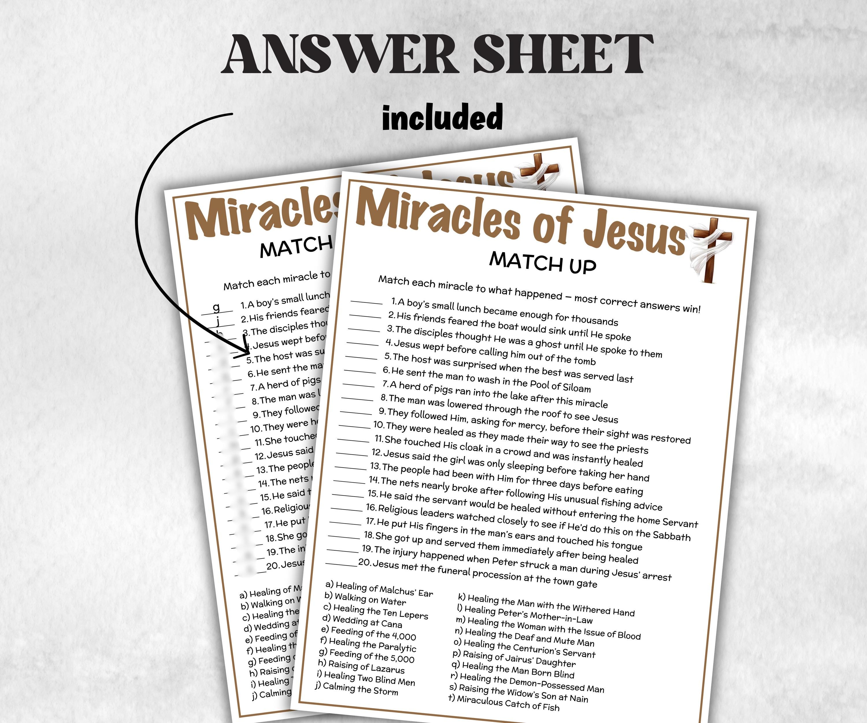 Printable Miracles of Jesus Match up for kid, Old Testament Activity, Classroom Riddles, Church Fundraiser, Adult Teen church Icebreaker-Office Supplies -TheHustlingCatLady-Party Games