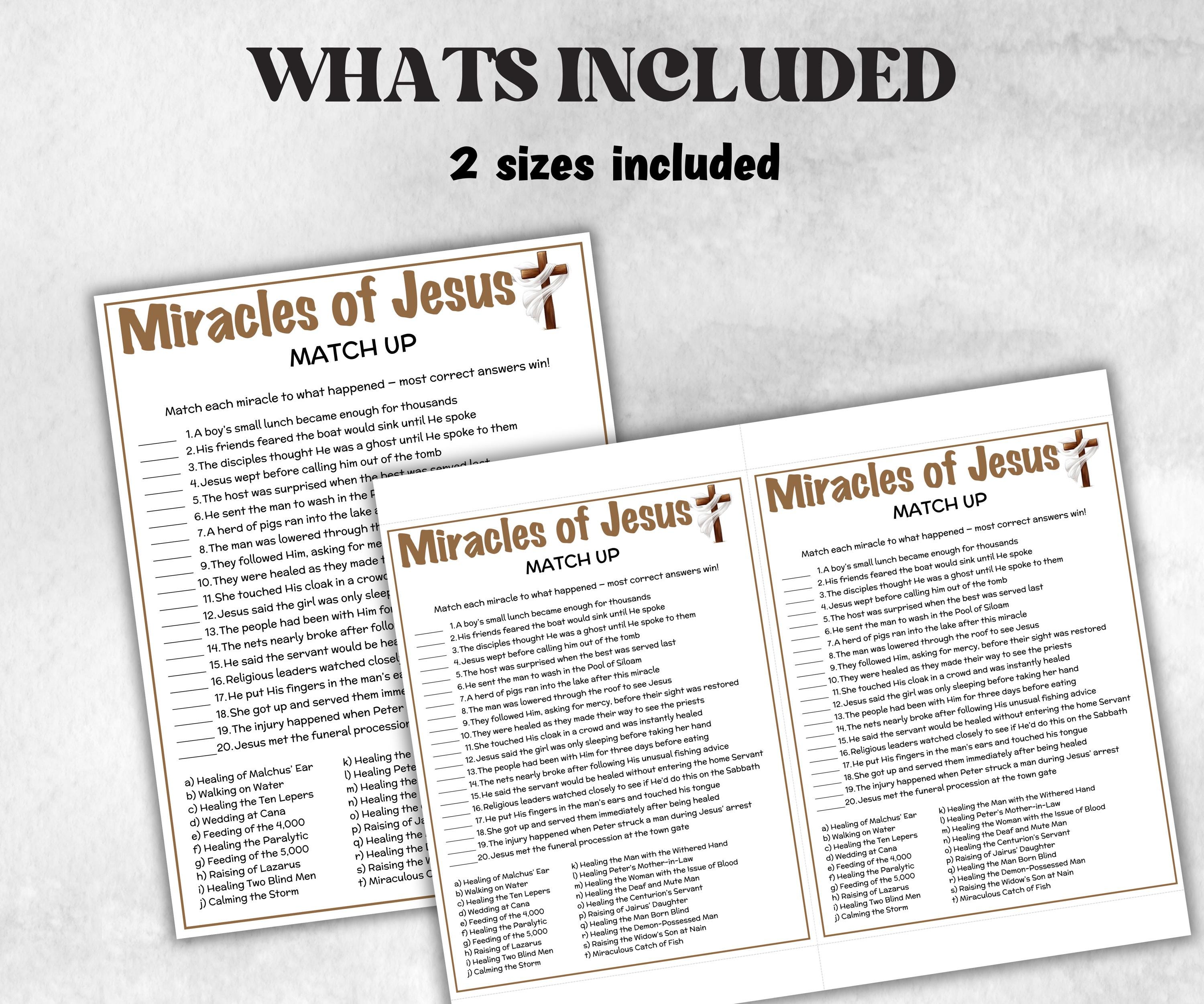 Printable Miracles of Jesus Match up for kid, Old Testament Activity, Classroom Riddles, Church Fundraiser, Adult Teen church Icebreaker-Office Supplies -TheHustlingCatLady-Party Games