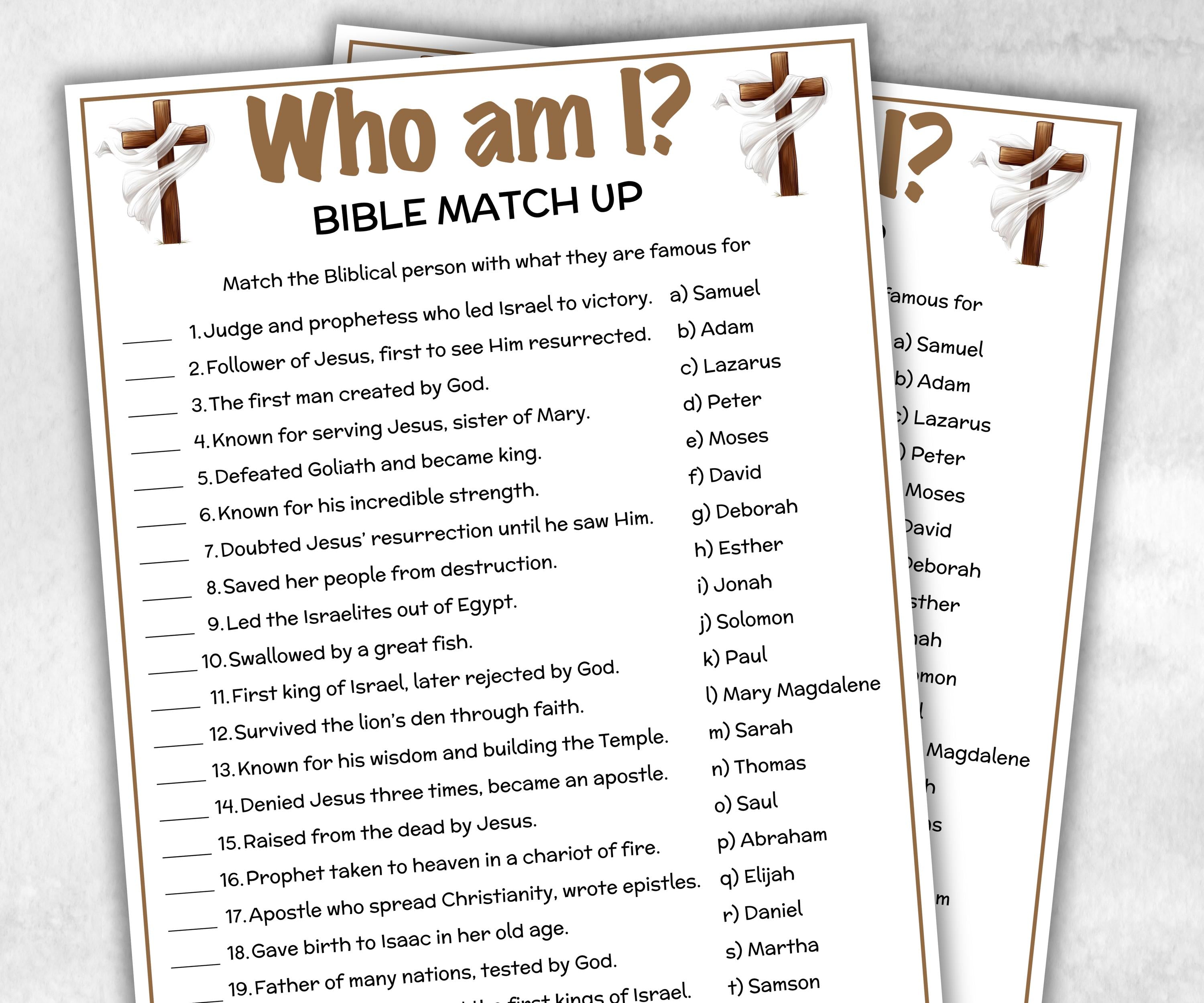 Printable Who am I Bible Match up for kid, Old Testament Activity, Classroom Riddles, Church Fundraiser, Adult Teen church Icebreaker-Office Supplies -TheHustlingCatLady-Party Games
