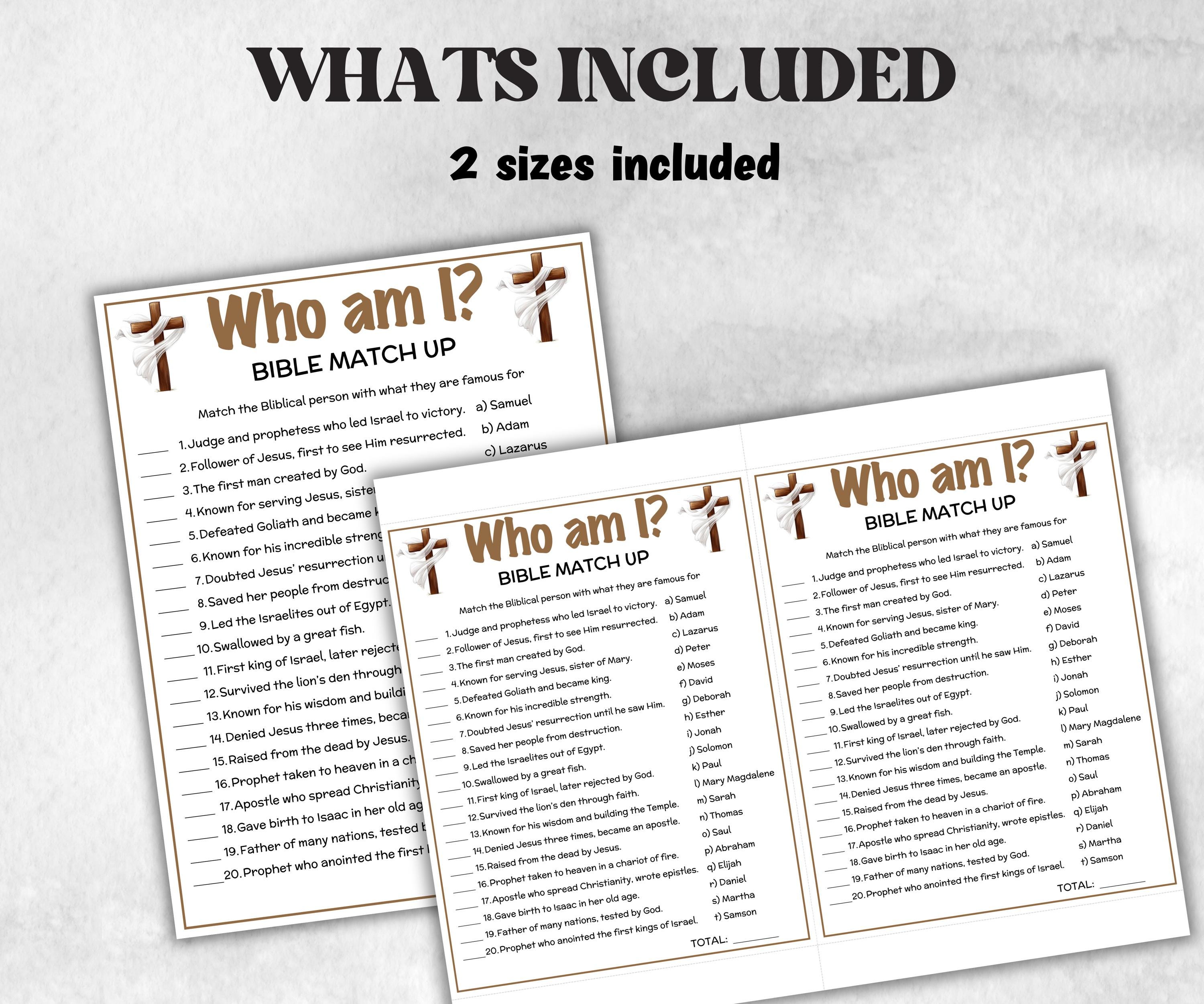 Printable Who am I Bible Match up for kid, Old Testament Activity, Classroom Riddles, Church Fundraiser, Adult Teen church Icebreaker-Office Supplies -TheHustlingCatLady-Party Games