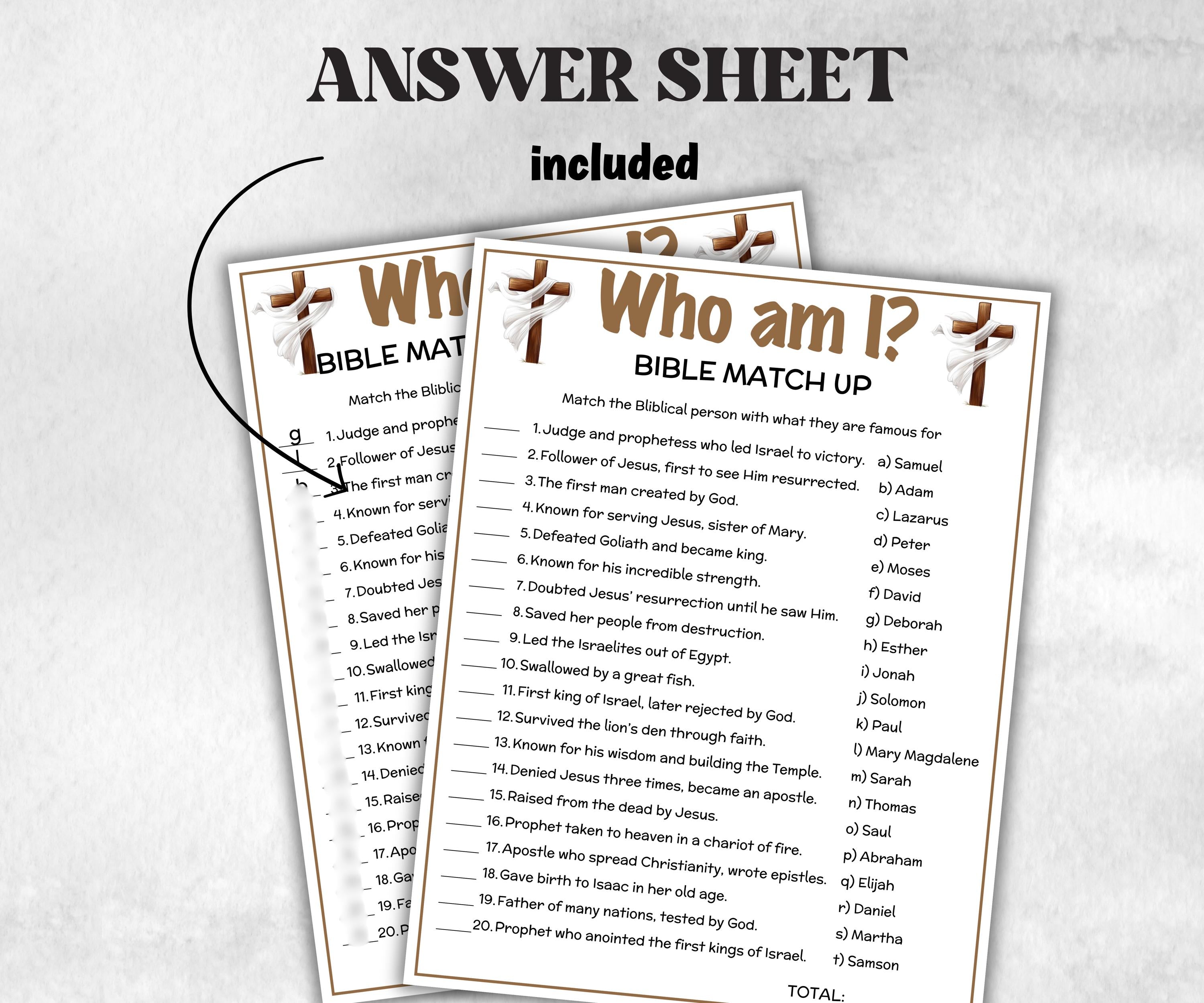Printable Who am I Bible Match up for kid, Old Testament Activity, Classroom Riddles, Church Fundraiser, Adult Teen church Icebreaker-Office Supplies -TheHustlingCatLady-Party Games