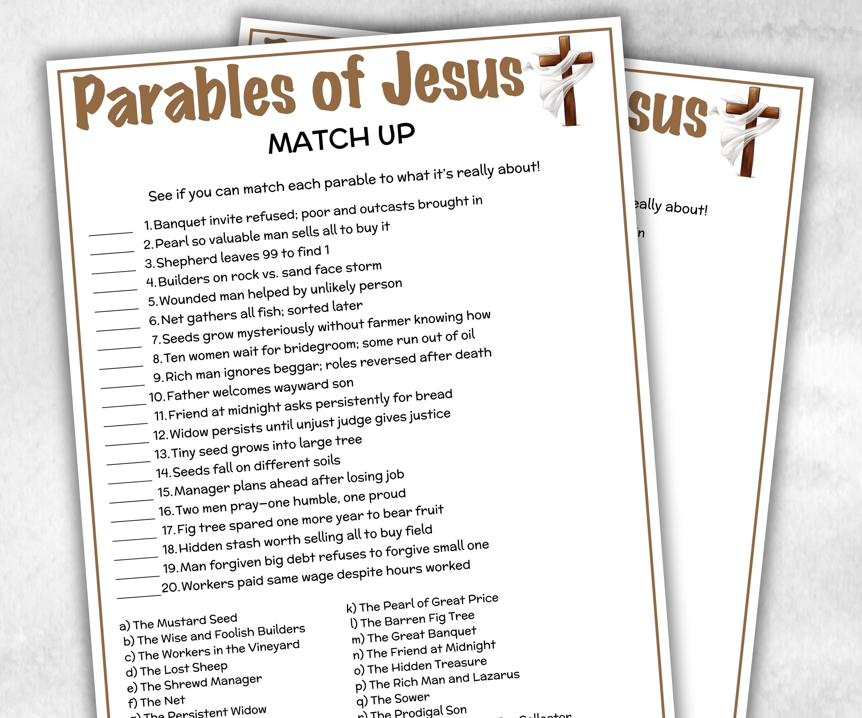 Printable Parables of Jesus Match up for kid, Old Testament Activity, Classroom Riddles, Church Fundraiser, Adult Teen church Icebreaker-Office Supplies -TheHustlingCatLady-Party Games