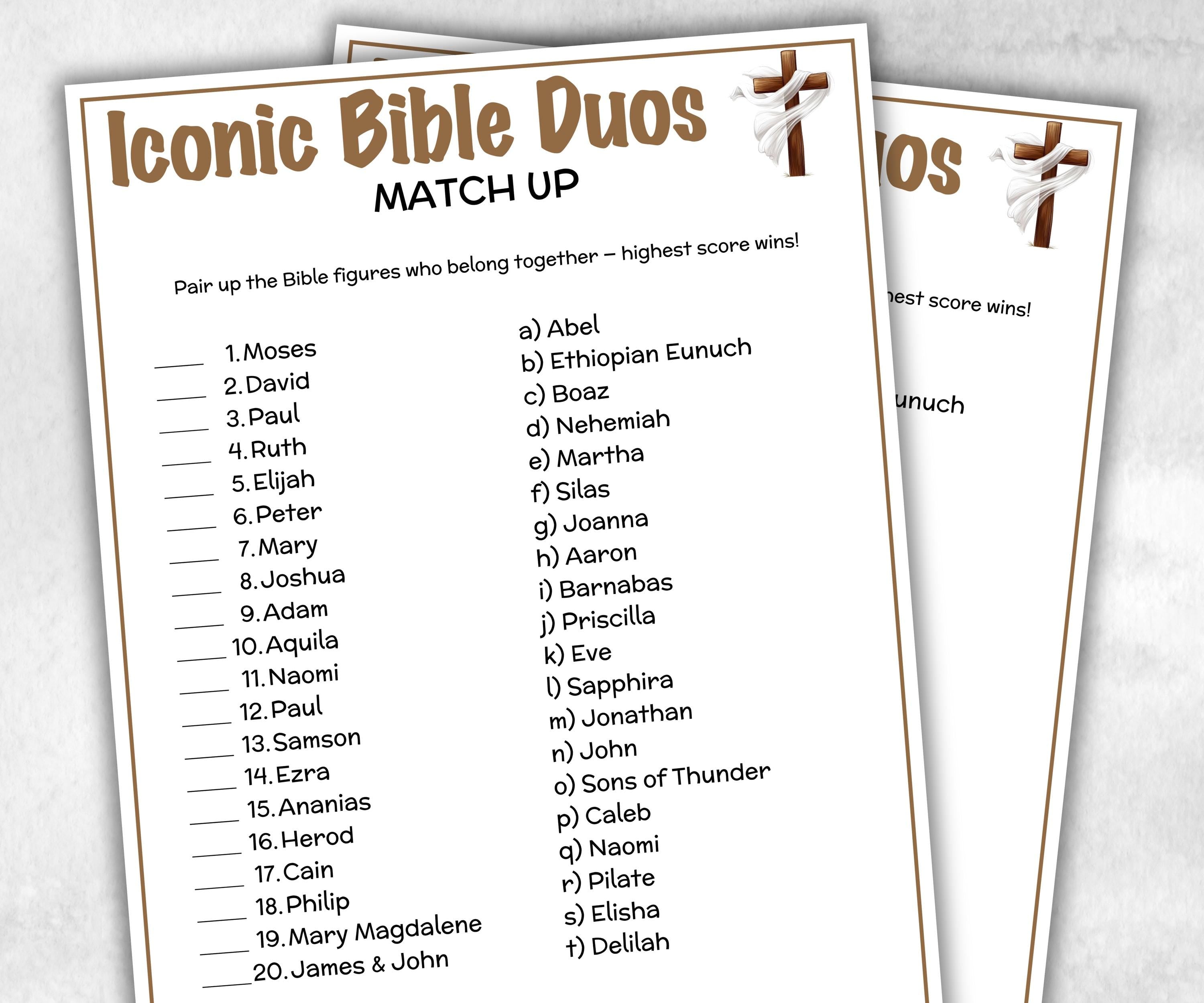 Printable Iconic Bible Duos Match up for kid, Old Testament Activity, Classroom Riddles, Church Fundraiser, Adult Teen church Icebreaker-Office Supplies -TheHustlingCatLady-Party Games