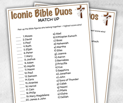 Printable Iconic Bible Duos Match up for kid, Old Testament Activity, Classroom Riddles, Church Fundraiser, Adult Teen church Icebreaker-Office Supplies -TheHustlingCatLady-Party Games
