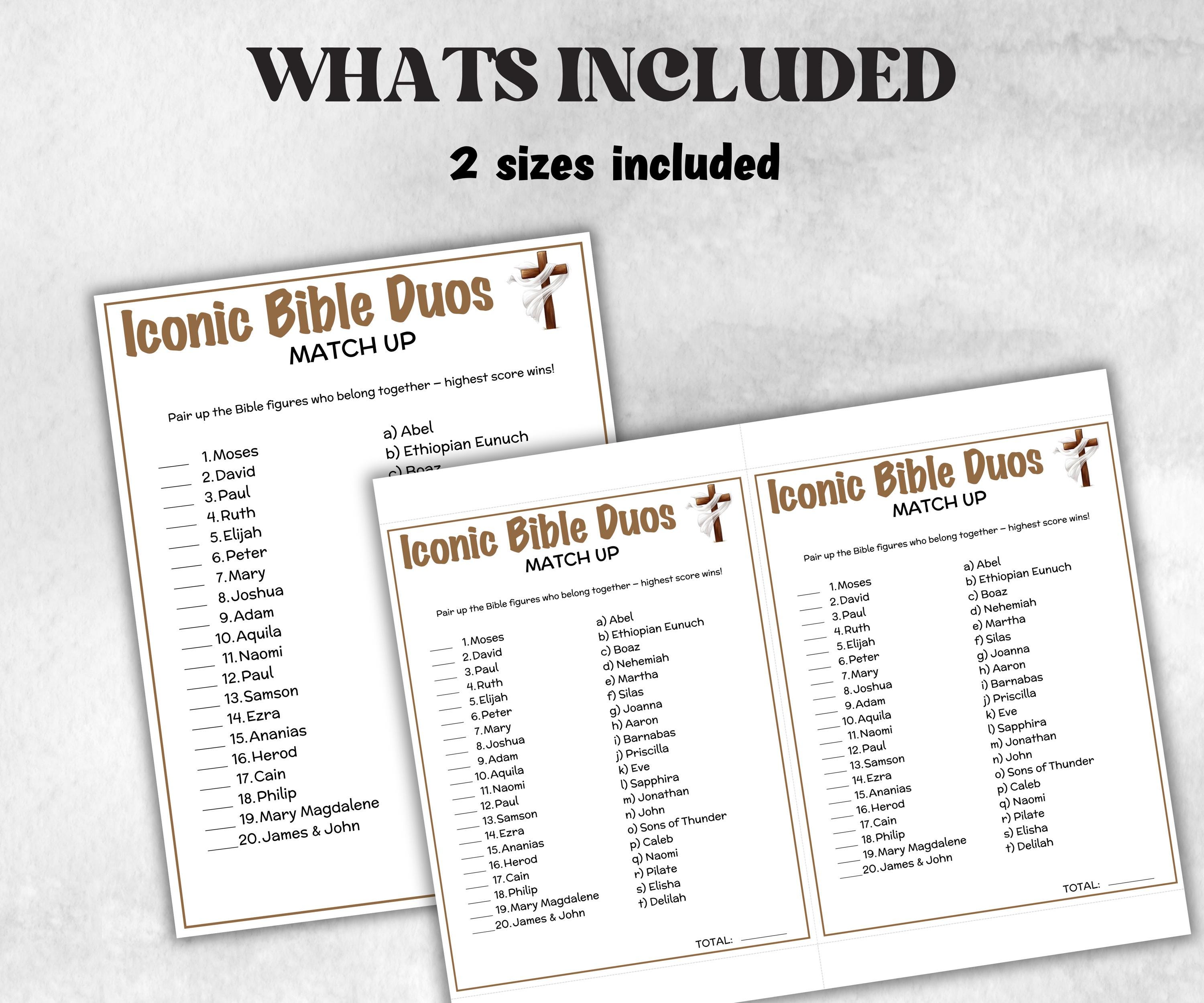 Printable Iconic Bible Duos Match up for kid, Old Testament Activity, Classroom Riddles, Church Fundraiser, Adult Teen church Icebreaker-Office Supplies -TheHustlingCatLady-Party Games