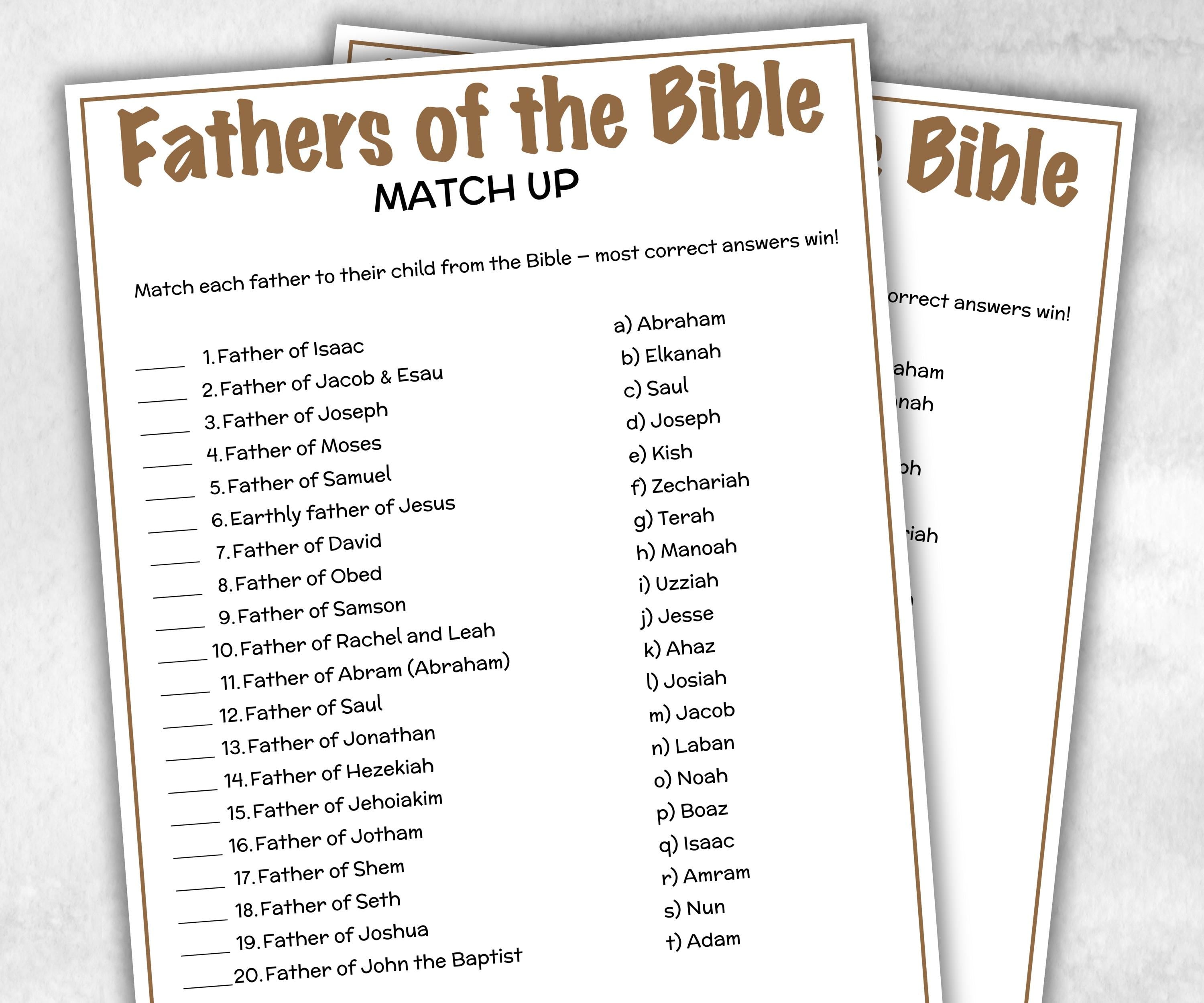 Printable Fathers of the Bible Match up for kid, Old Testament Activity, Classroom Riddles, Church Fundraiser, Adult Teen church Icebreaker-Office Supplies -TheHustlingCatLady-Party Games
