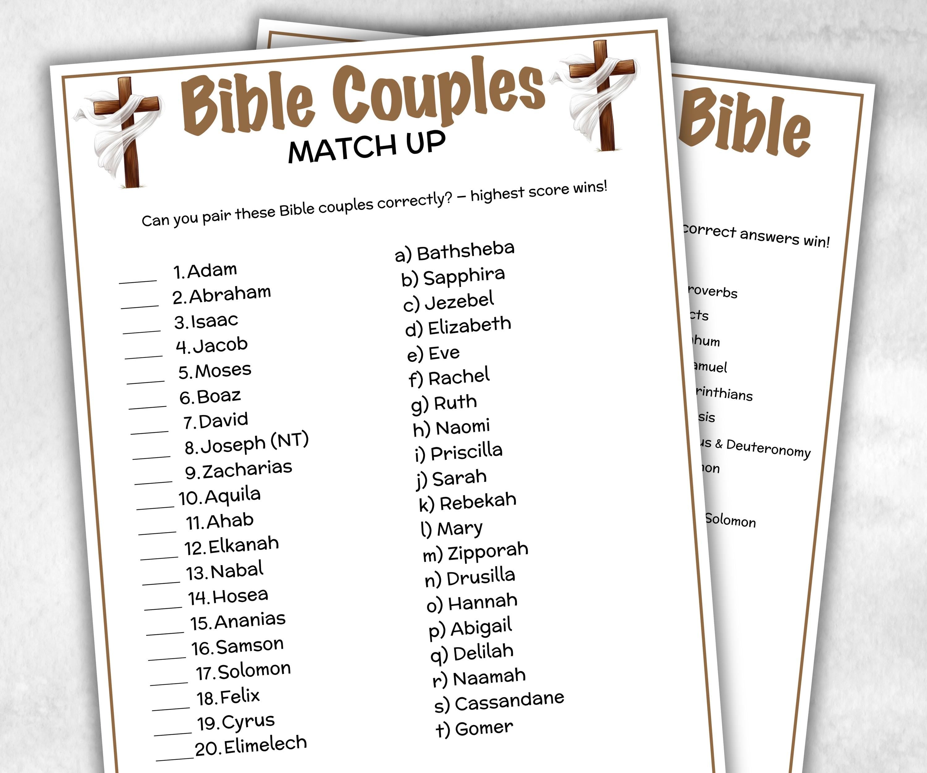 Printable Bible Couples Match up for kid, Old Testament Activity, Classroom Riddles, Church Fundraiser, Adult Teen church Icebreaker games-Office Supplies -TheHustlingCatLady-Party Games