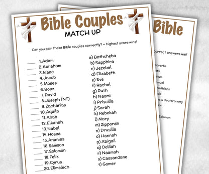 Printable Bible Couples Match up for kid, Old Testament Activity, Classroom Riddles, Church Fundraiser, Adult Teen church Icebreaker games-Office Supplies -TheHustlingCatLady-Party Games