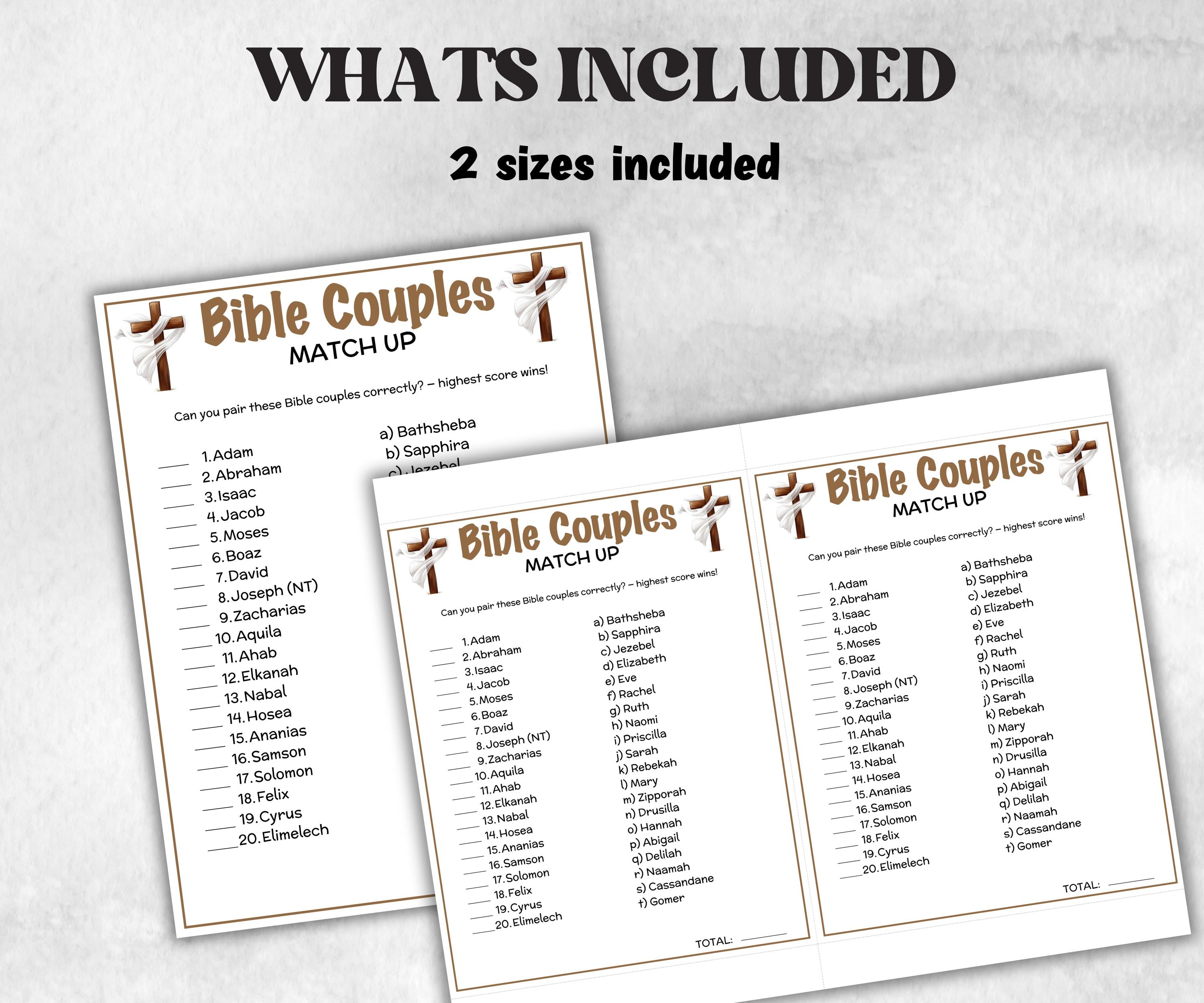 Printable Bible Couples Match up for kid, Old Testament Activity, Classroom Riddles, Church Fundraiser, Adult Teen church Icebreaker games-Office Supplies -TheHustlingCatLady-Party Games