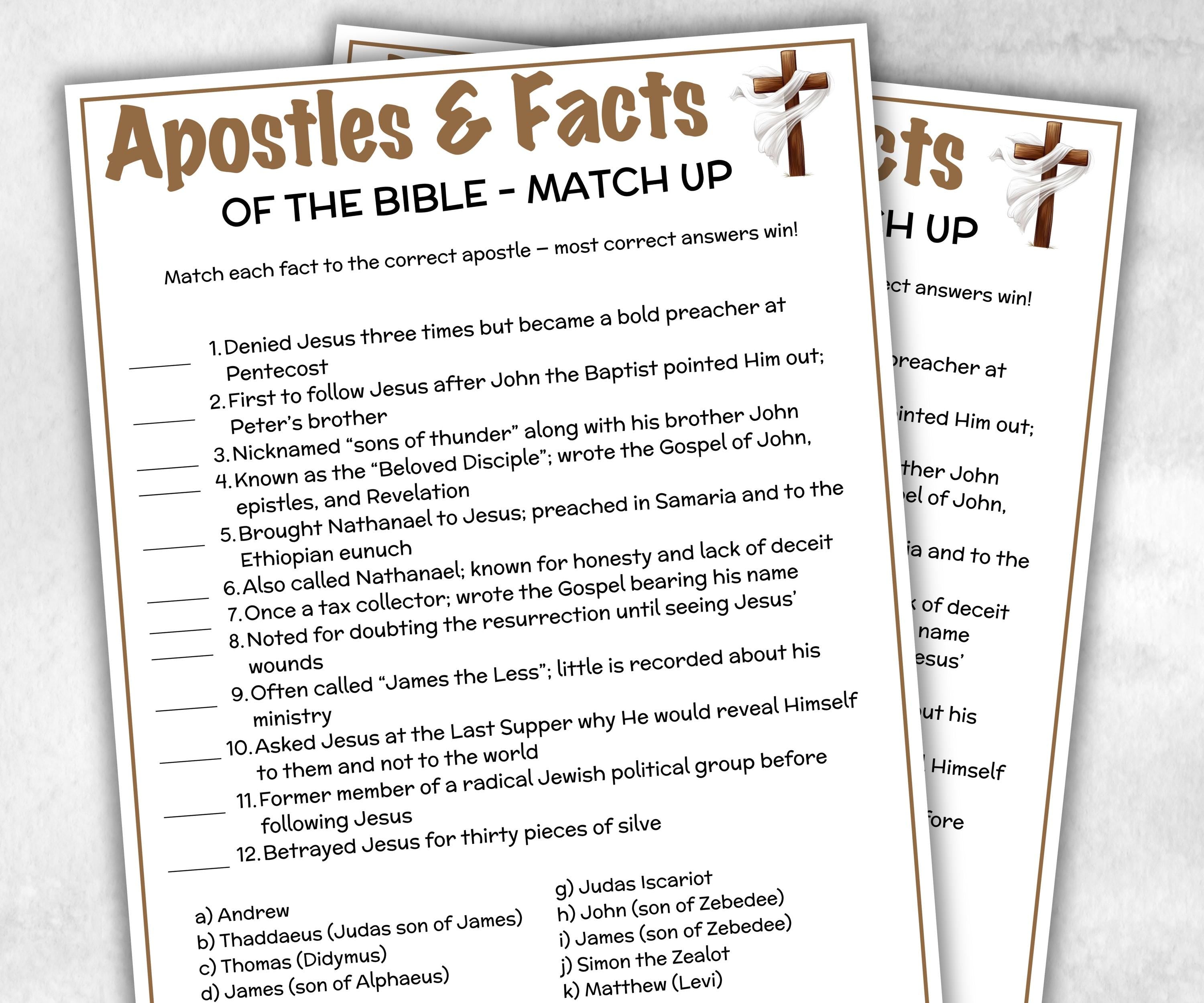 Printable Bible Apostles Facts Match up for kid, Old Testament Activity, Classroom Riddles, Church Fundraiser, Adult Teen church Icebreaker-Office Supplies -TheHustlingCatLady-Party Games