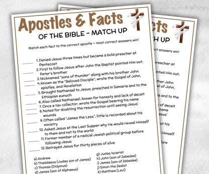 Printable Bible Apostles Facts Match up for kid, Old Testament Activity, Classroom Riddles, Church Fundraiser, Adult Teen church Icebreaker-Office Supplies -TheHustlingCatLady-Party Games