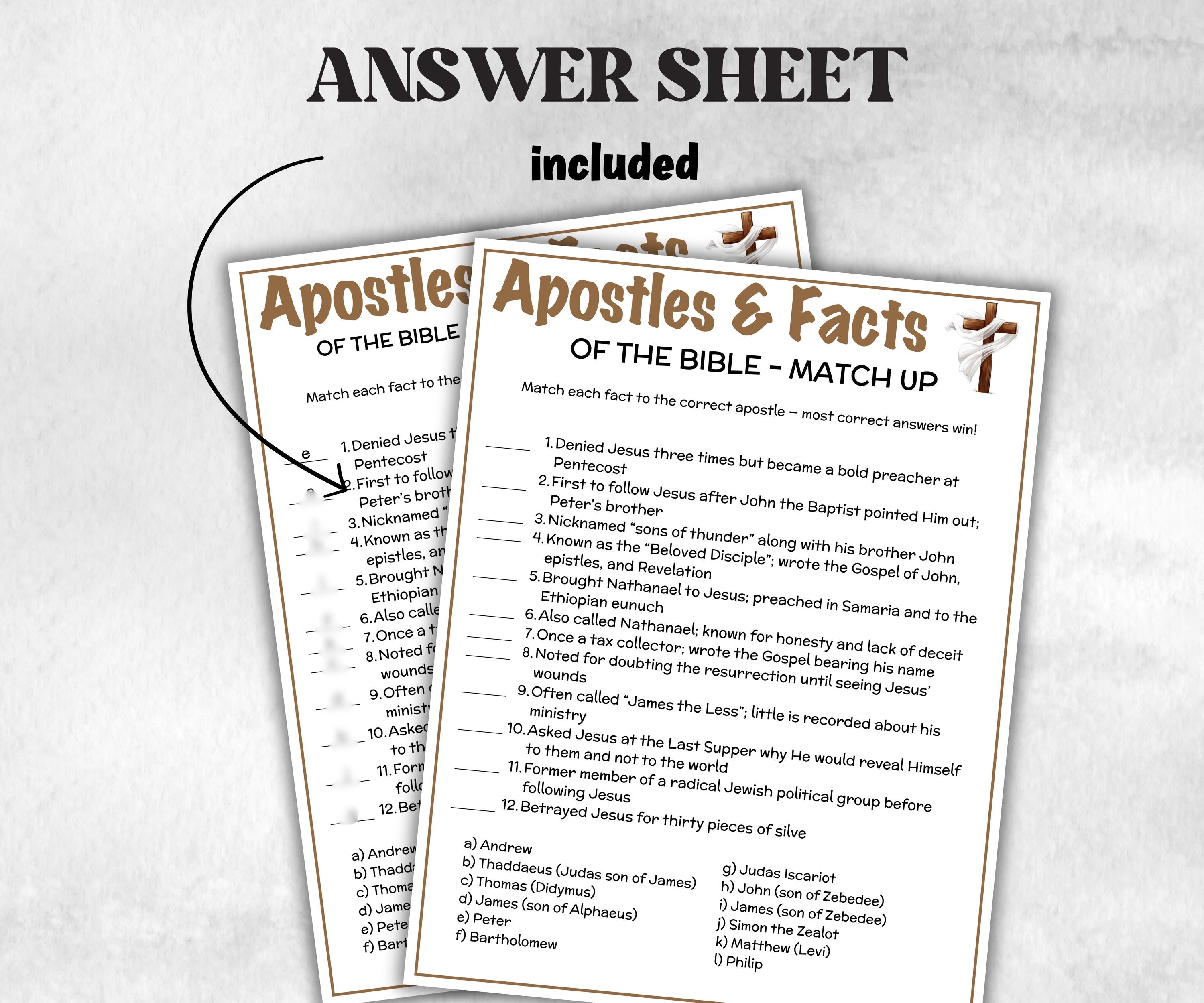 Printable Bible Apostles Facts Match up for kid, Old Testament Activity, Classroom Riddles, Church Fundraiser, Adult Teen church Icebreaker-Office Supplies -TheHustlingCatLady-Party Games