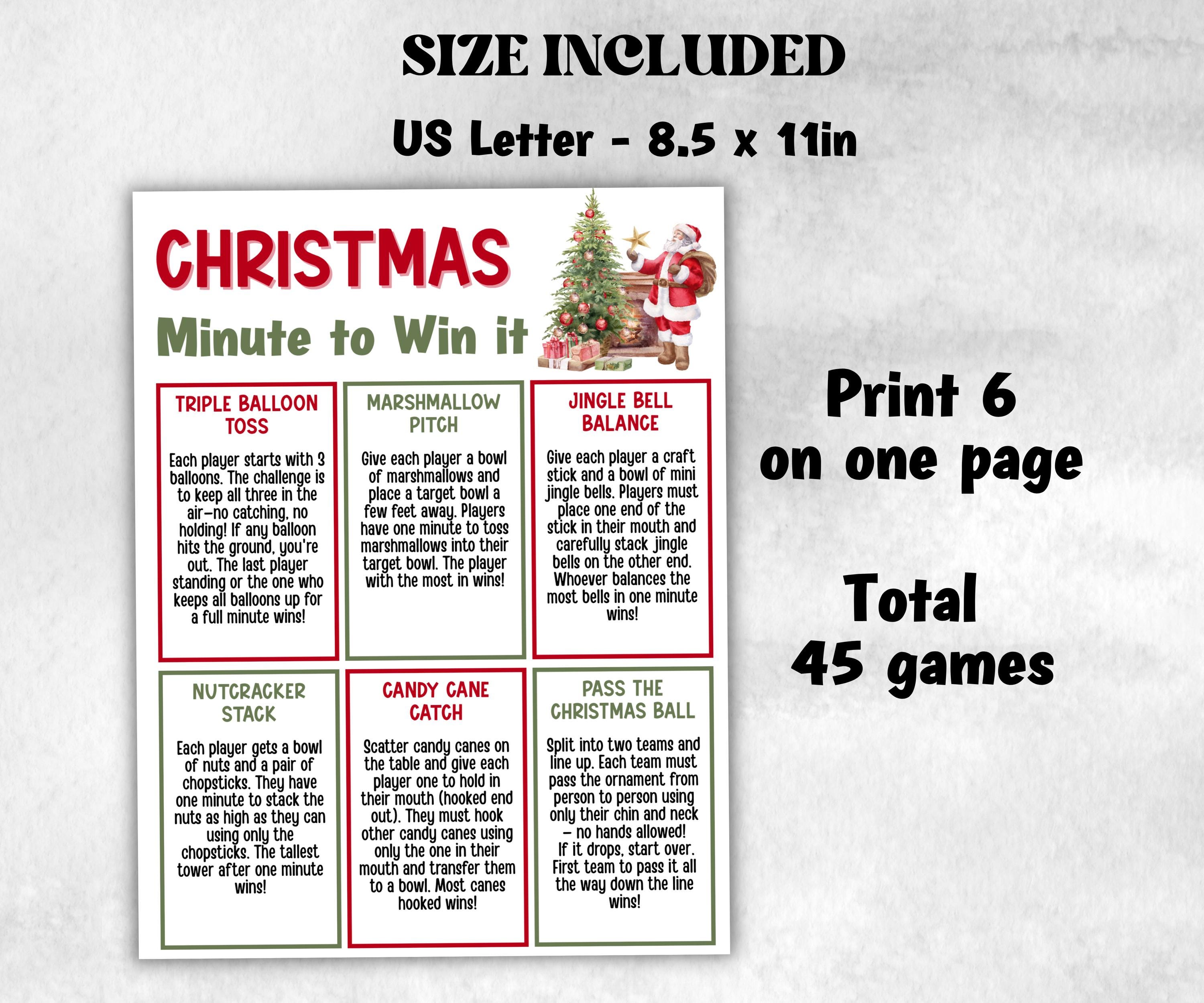 Christmas Minute to Win It Activity, Printable Holiday Competition, XMas Holiday Party, Office Party, Kid teen adult Xmas, Group Christmas-Christmas -TheHustlingCatLady-Party Games