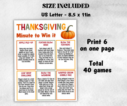 Thanksgiving Minute to Win It Activity, Printable Friendsgiving Competition, Give thanks office Party, Kid teen adult, Gratitude party idea-Thanksgiving -TheHustlingCatLady-Party Games