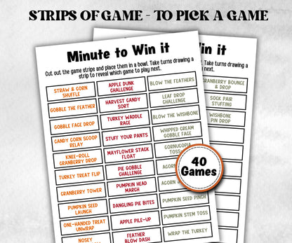 Thanksgiving Minute to Win It Activity, Printable Friendsgiving Competition, Give thanks office Party, Kid teen adult, Gratitude party idea-Thanksgiving -TheHustlingCatLady-Party Games
