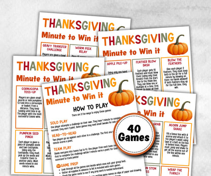 Thanksgiving Minute to Win It Activity, Printable Friendsgiving Competition, Give thanks office Party, Kid teen adult, Gratitude party idea-Thanksgiving -TheHustlingCatLady-Party Games
