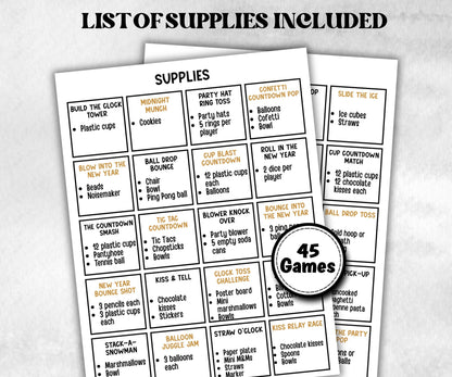 New Year's Eve Minute to Win It Activity, Printable New Years Competition, New Year's Eve office Party, Kid teen adult, Friends party idea-New Year&#39;s -TheHustlingCatLady-Party Games