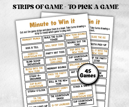 New Year's Eve Minute to Win It Activity, Printable New Years Competition, New Year's Eve office Party, Kid teen adult, Friends party idea-New Year&#39;s -TheHustlingCatLady-Party Games